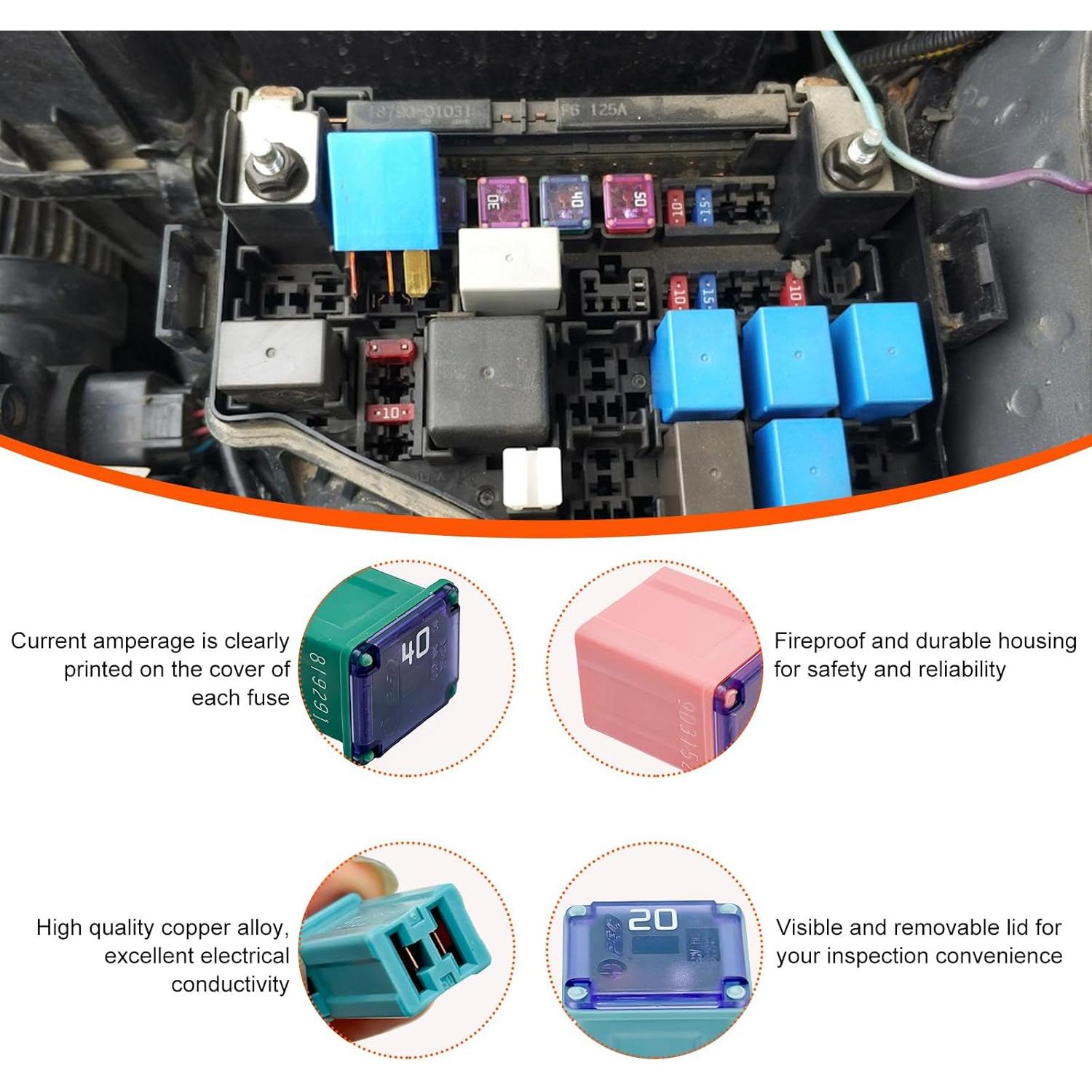 Kit de 10 Fusibles Cuadrados Gasedin 20A 30A 40A 50A 60A