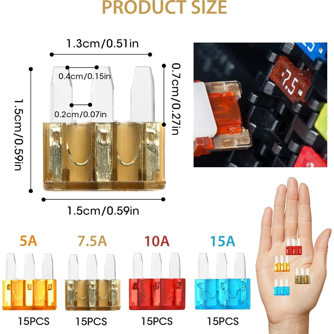 Kit de Fusibles Micro 3 Palas YENOVO 60 Piezas 5A-15A