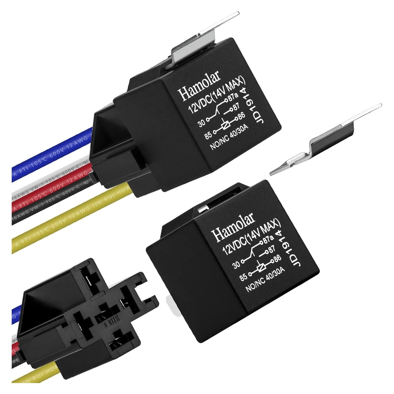 Kit de 2 Relés de Coche 12V 40/30A Hamolar con Arnés 12 AWG