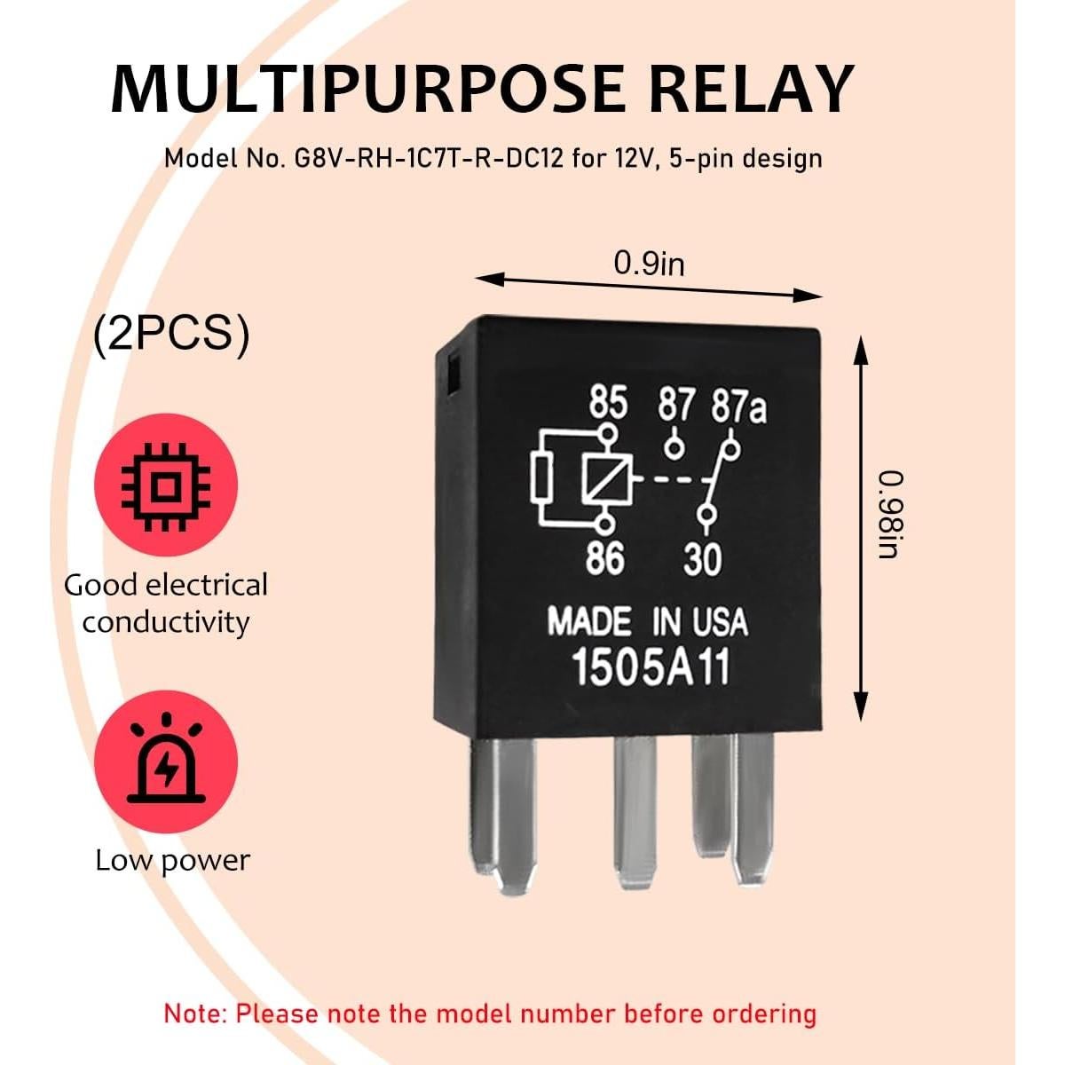 Relé de Potencia Wevdn 12V G8V-RH-1C7T-R-DC12 2 PCS