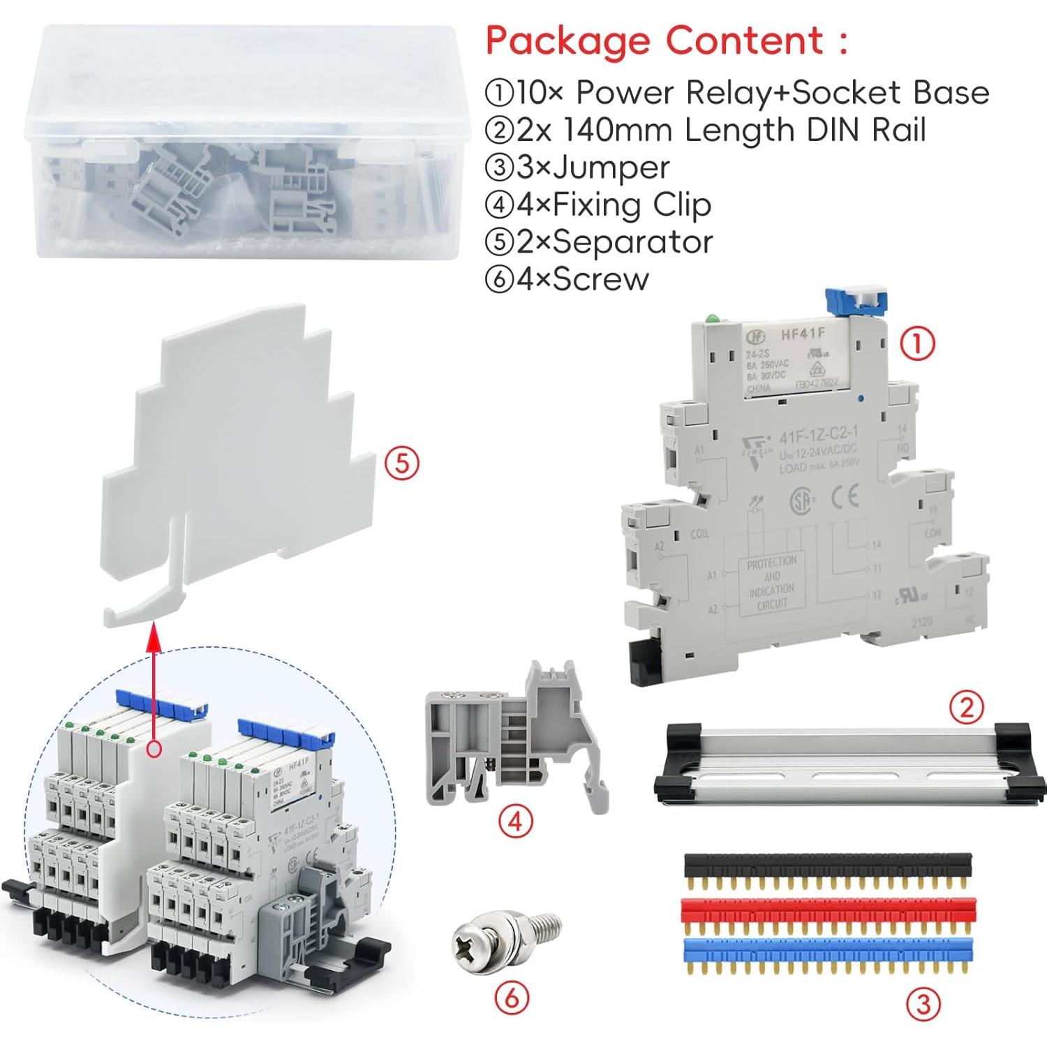 10 Relés Electromagnéticos 24V DC/AC ZJWZJH HF41F/24