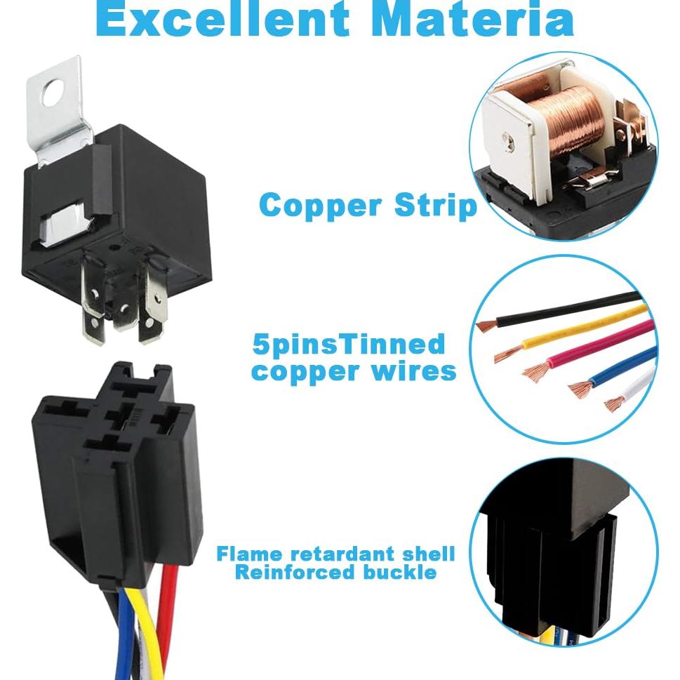 Relé de Coche 24V 40A Cotonlake 5 Pines con Cables Etiquetados