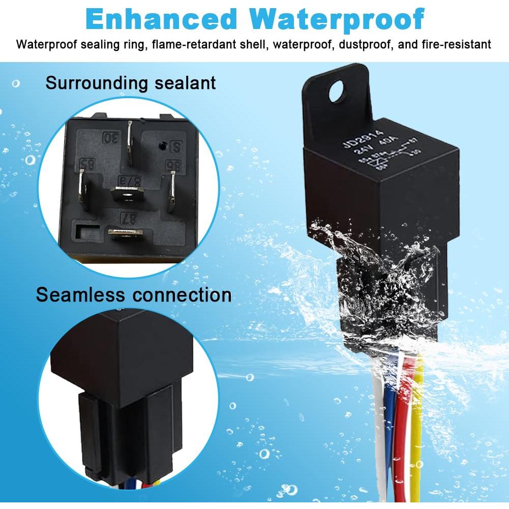 Relé de Coche 24V 40A Cotonlake 5 Pines con Cables Etiquetados