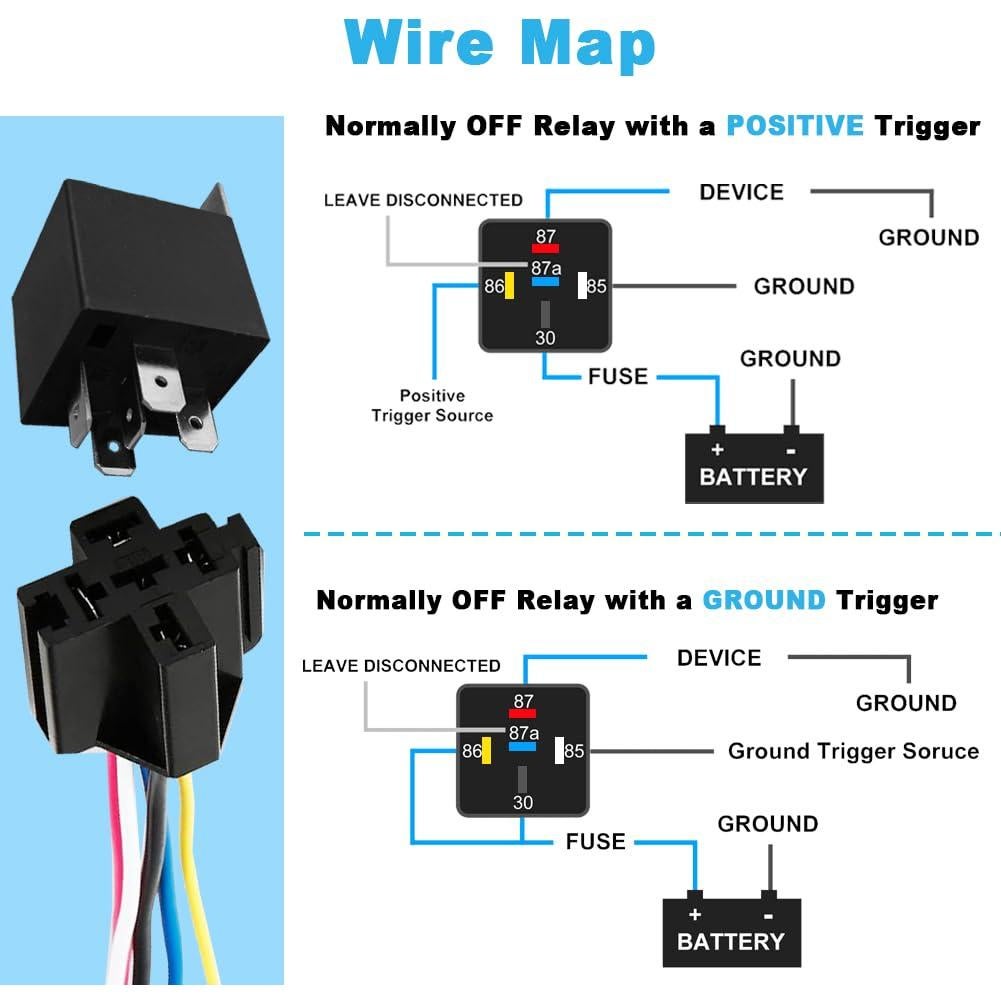 Relé de Coche 24V 40A Cotonlake 5 Pines con Cables Etiquetados