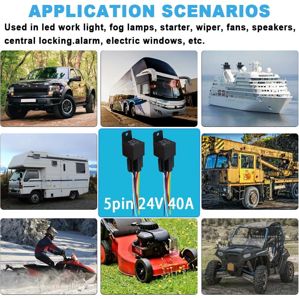 Relé de Coche 24V 40A Cotonlake 5 Pines con Cables Etiquetados