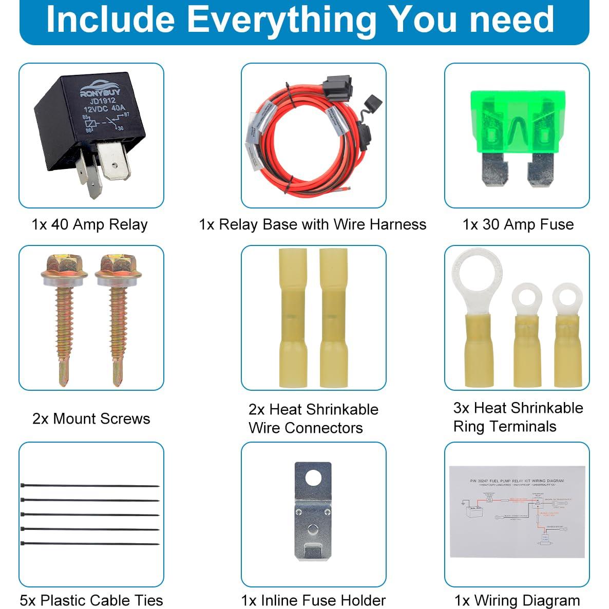 Kit de Relé de Bomba de Combustible Eléctrica 12V Ronybuy 40A
