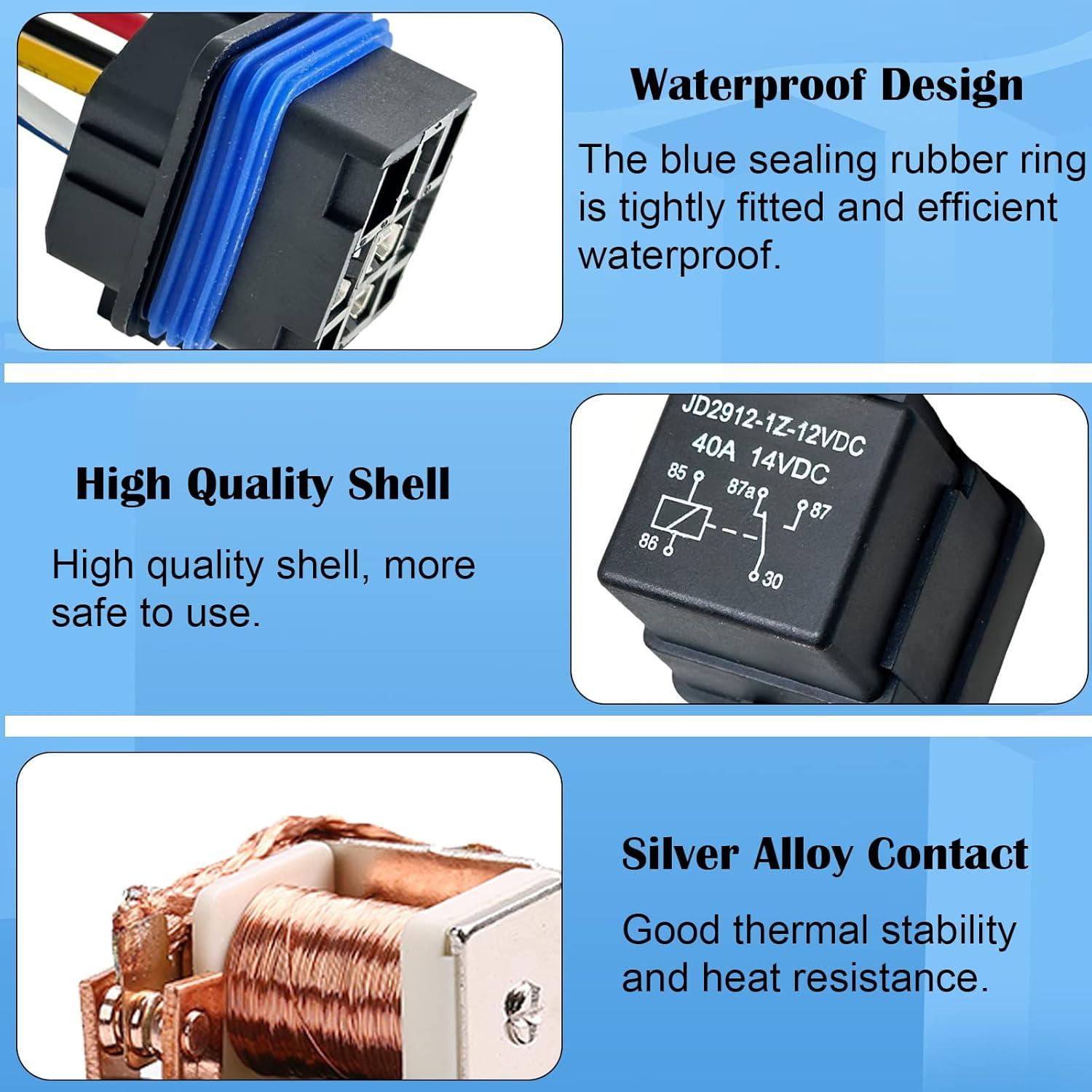 Kit de Relé Impermeable Kalmaegee 40A 14V CC con Arnés 14/18 AWG