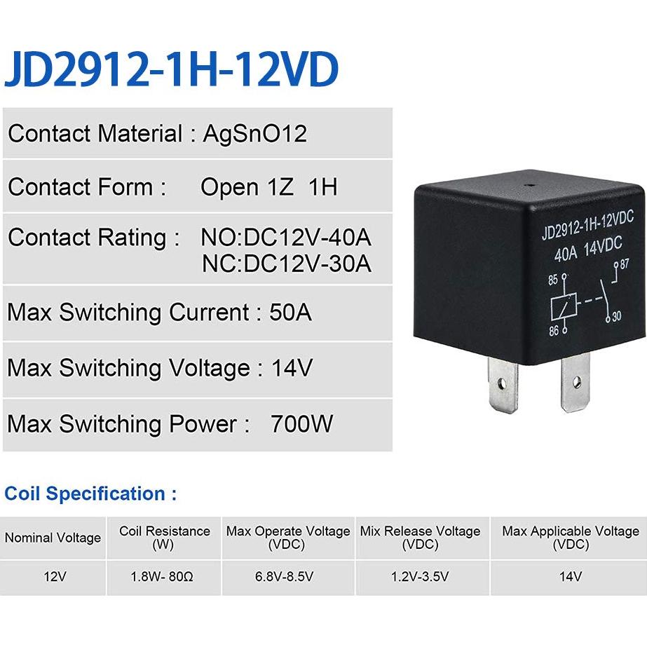 Paquete de 2 Relés de Coche 4 Pines 12V 40A YiePhiot
