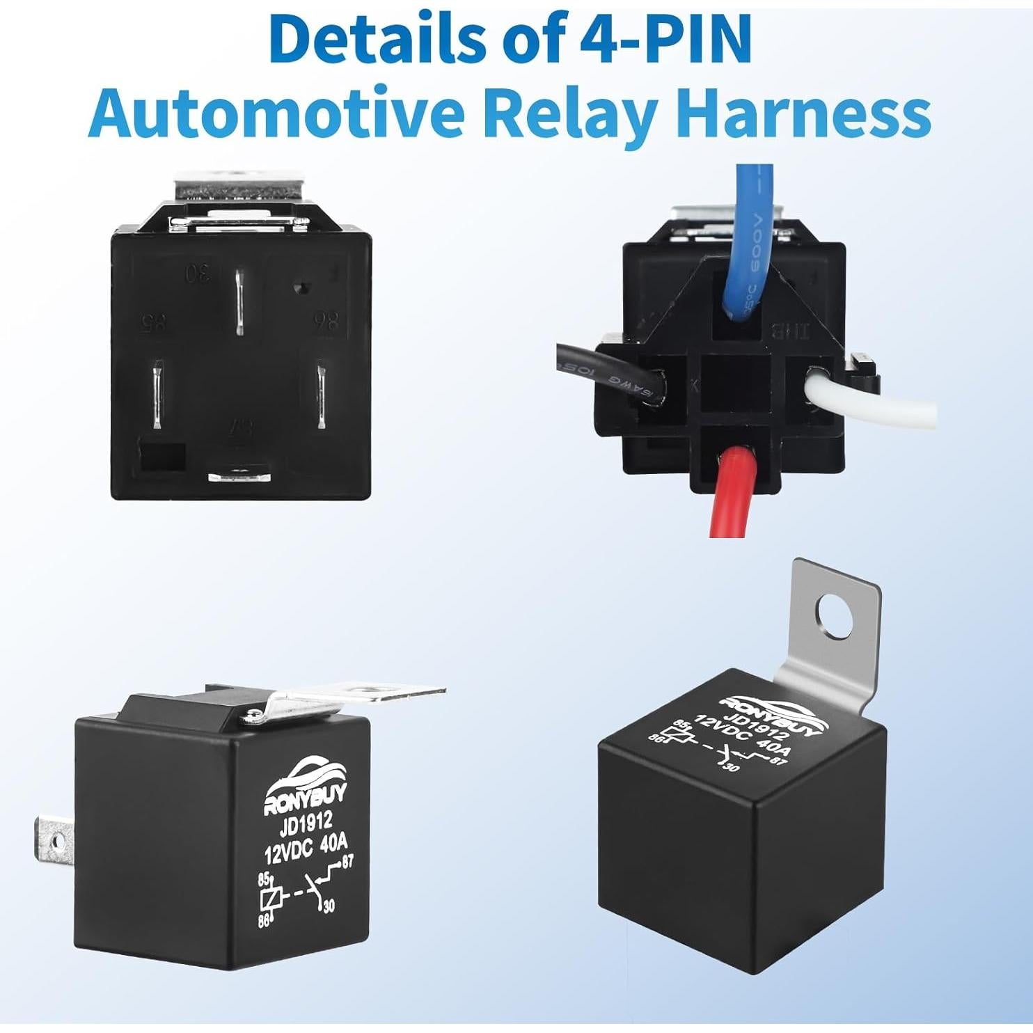 Kit de Relé Automotriz Ronybuy 4 Pines 40A 12V con Conectores
