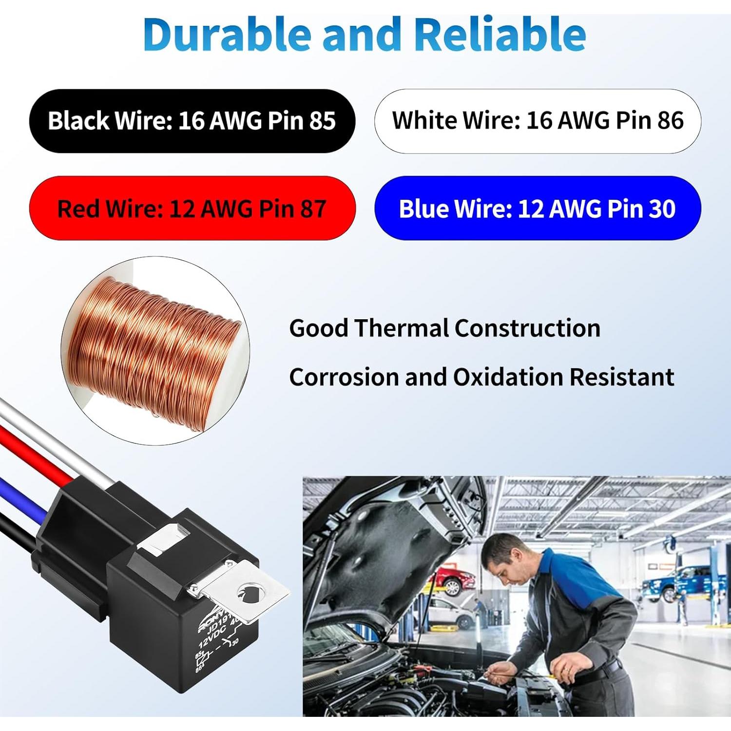 Kit de Relé Automotriz Ronybuy 4 Pines 40A 12V con Conectores