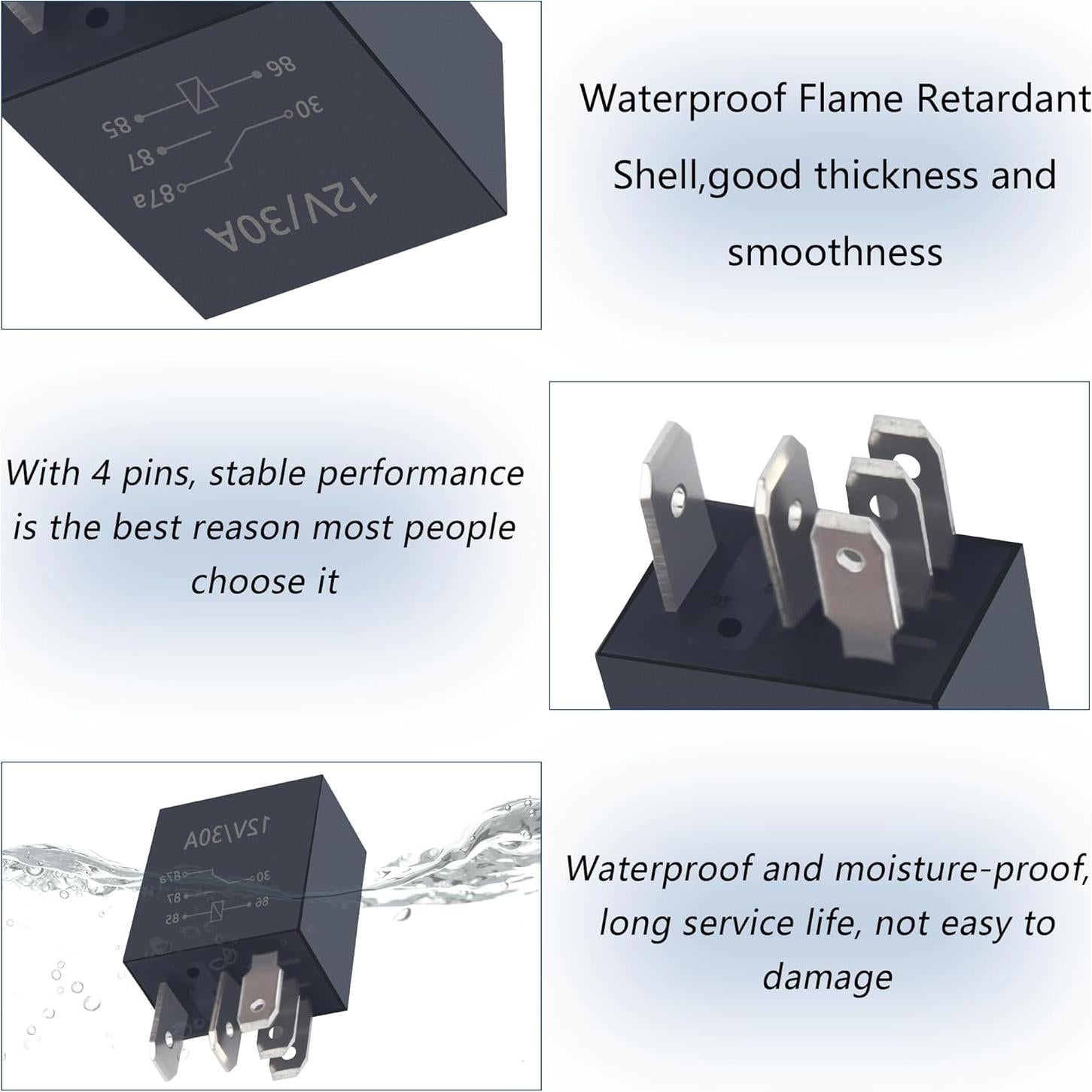 Relé Automotriz Carleef 12V 30A 5 Pin Impermeable - 4PCS