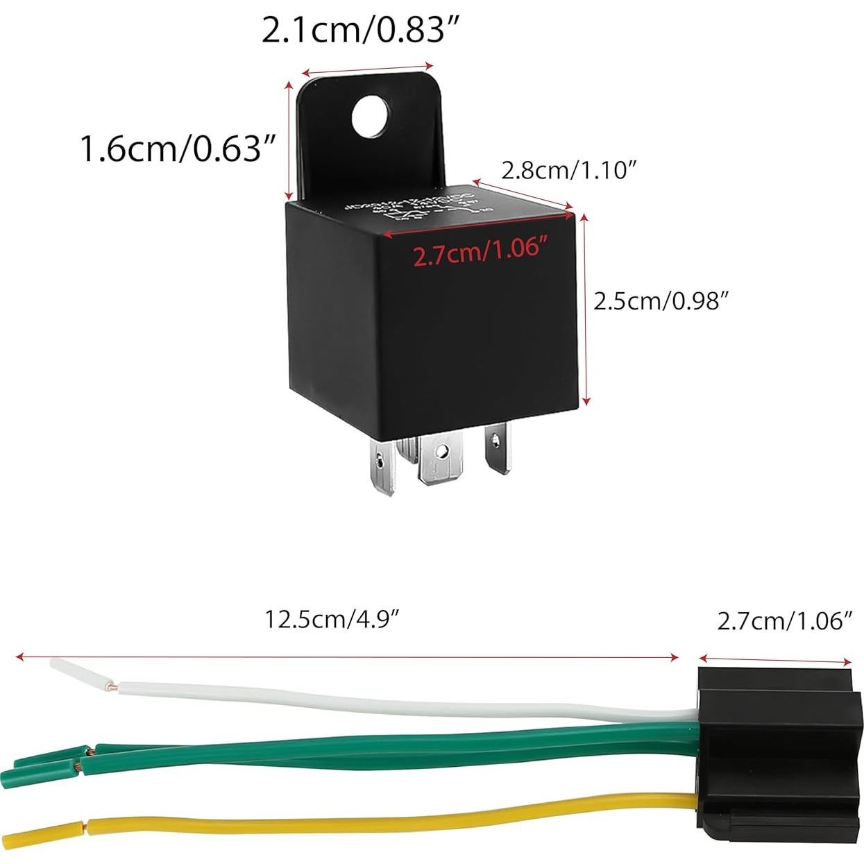 Relé Automotriz Badong 12V 40A 4 Pines con Arnés 12AWG