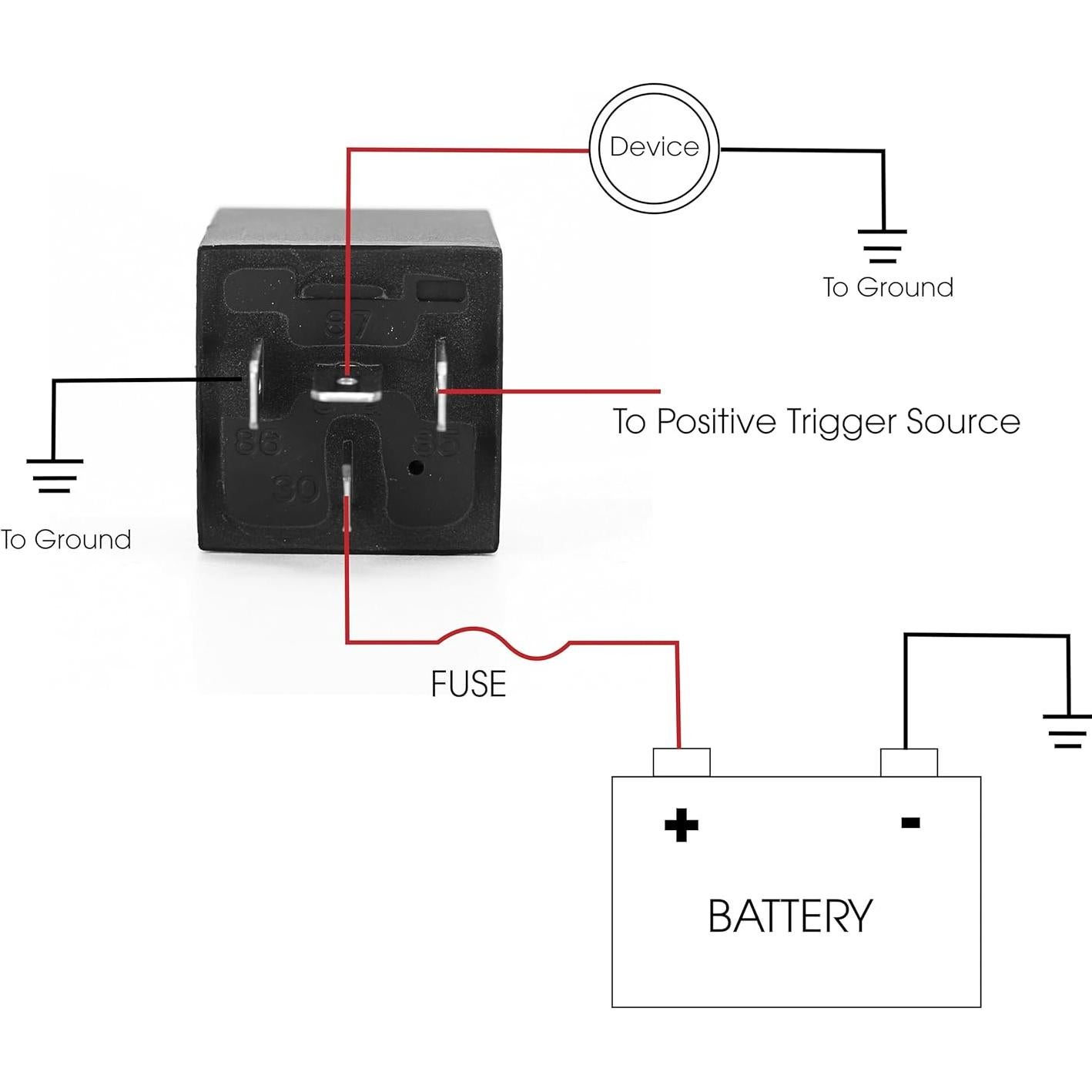 Relé Automotriz Badong 12V 40A 4 Pines con Arnés 12AWG