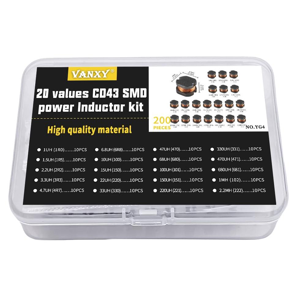 Kit 200 Pcs Inductores SMD VANXY 1UH a 2.2MH 4.5x4mm