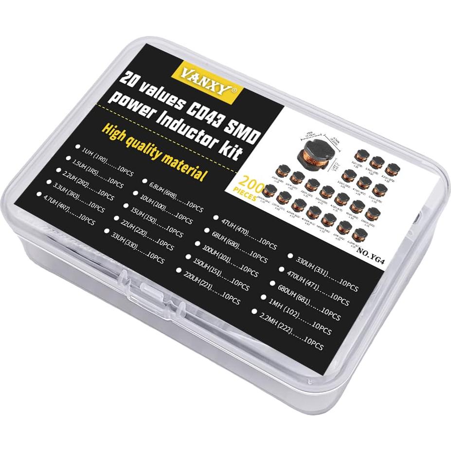 Kit 200 Pcs Inductores SMD VANXY 1UH a 2.2MH 4.5x4mm