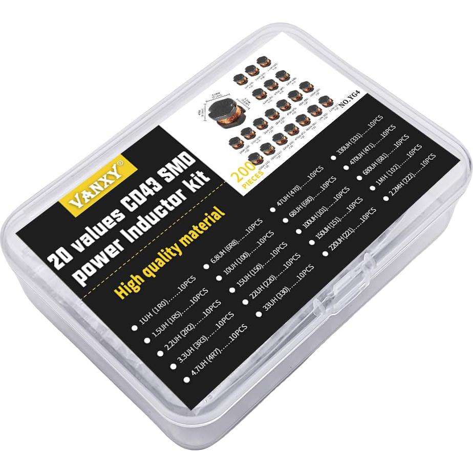 Kit 200 Pcs Inductores SMD VANXY 1UH a 2.2MH 4.5x4mm