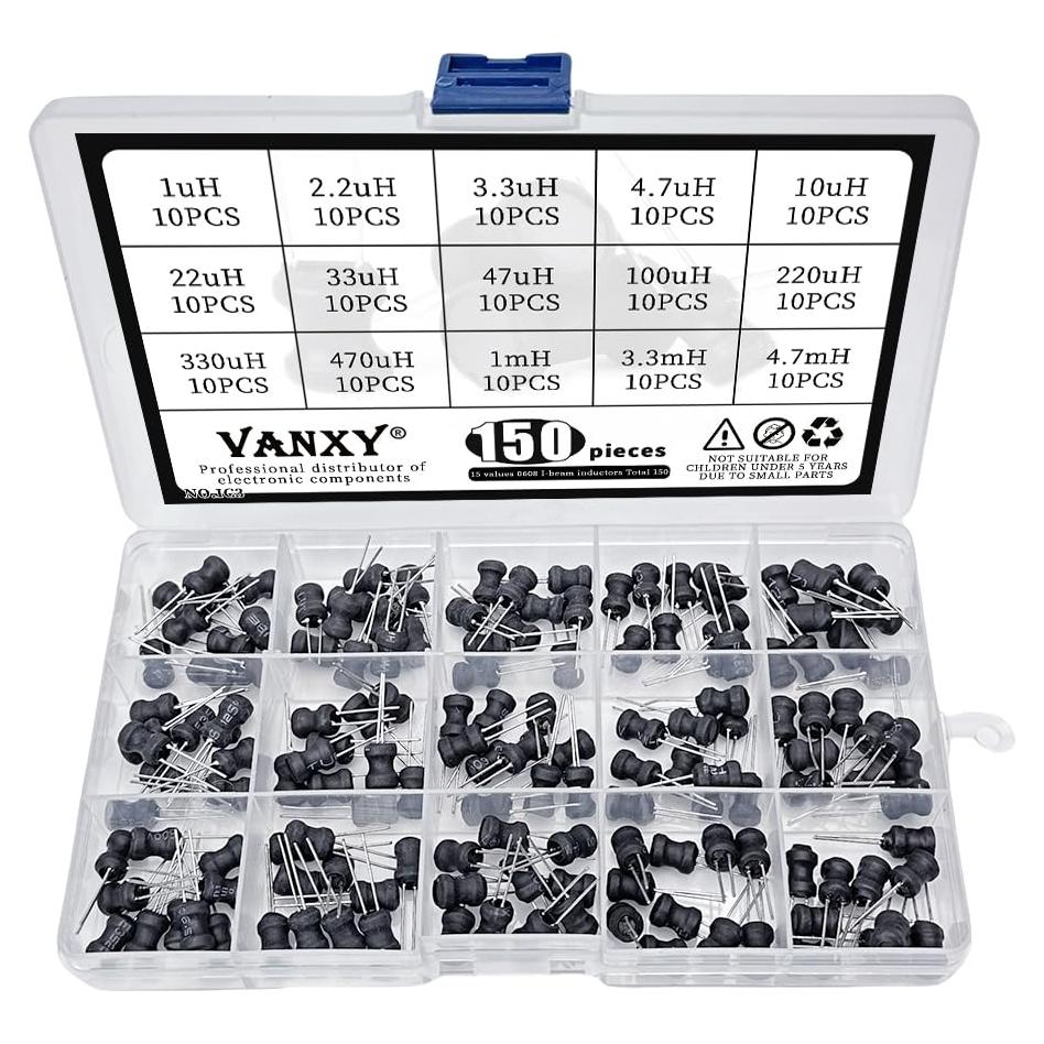 Kit de 150 Inductores Radiales VANXY 1uH-4.7mH 6x8mm