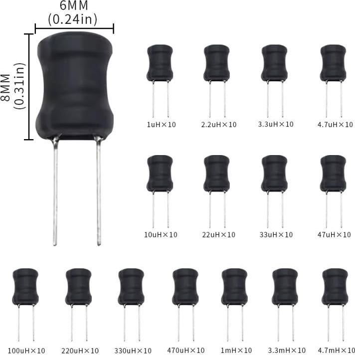 Kit de 150 Inductores Radiales VANXY 1uH-4.7mH 6x8mm