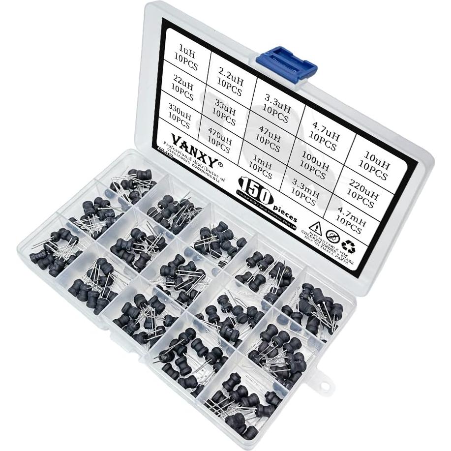 Kit de 150 Inductores Radiales VANXY 1uH-4.7mH 6x8mm