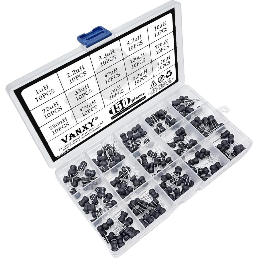 Kit de 150 Inductores Radiales VANXY 1uH-4.7mH 6x8mm
