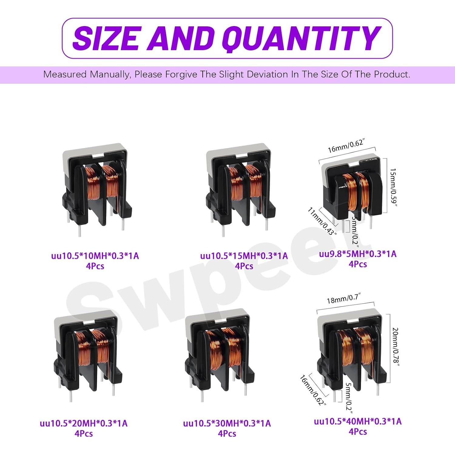 Kit de Bobinas de Inductancia Swpeet 24Pcs 5mH a 40mH