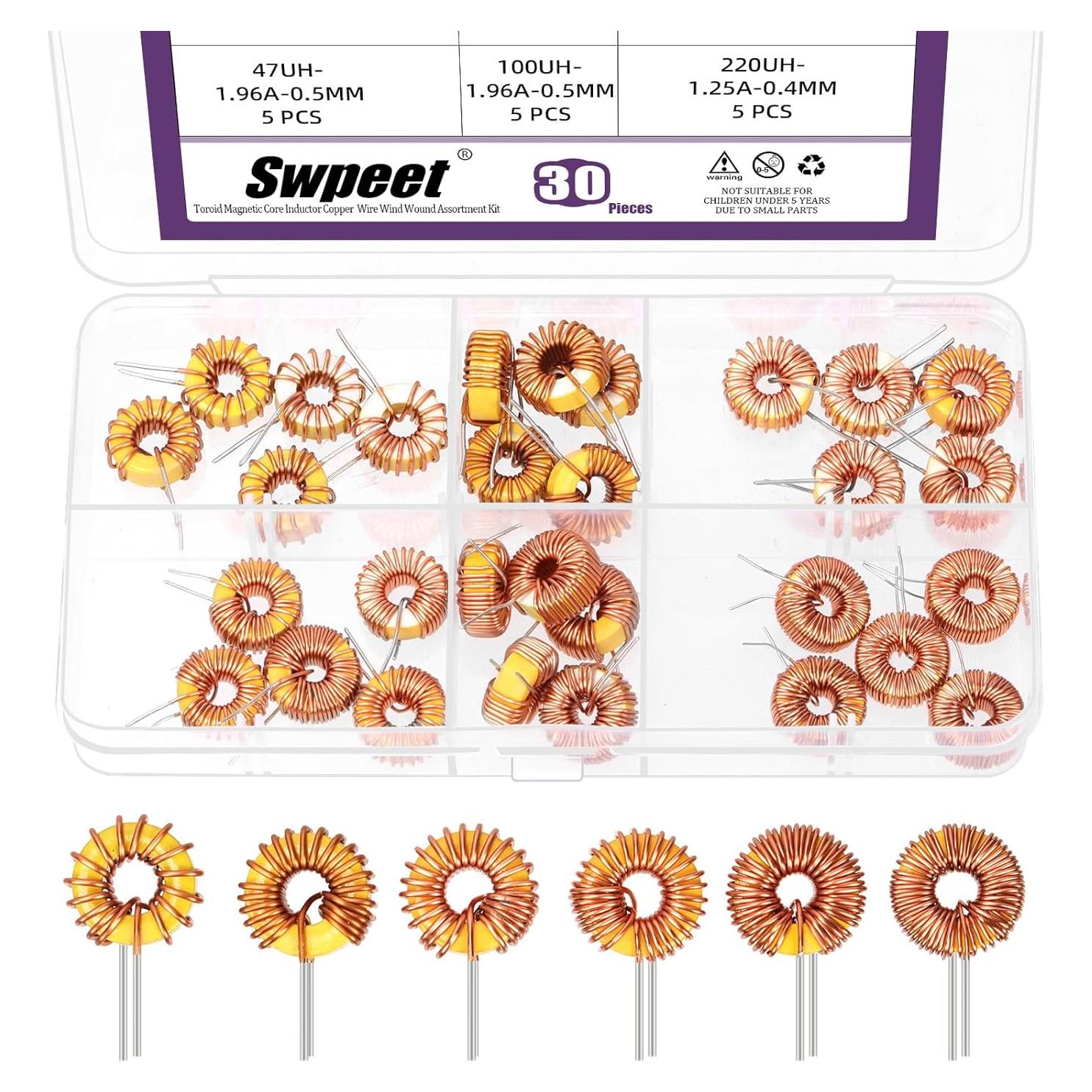 Kit de 30 Inductores Toroidales Swpeet 10UH-220UH para DIY