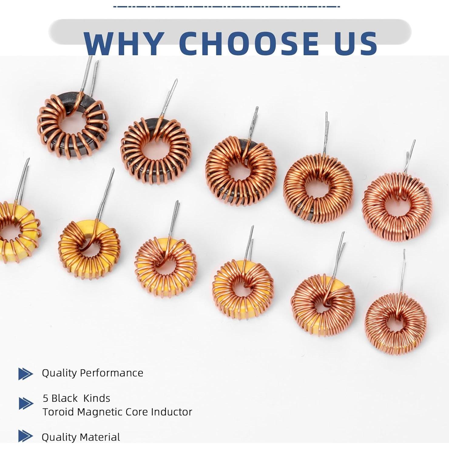 Kit de Inductores Toroidales Glarks 30pcs 6 Tamaños 10UH-220UH