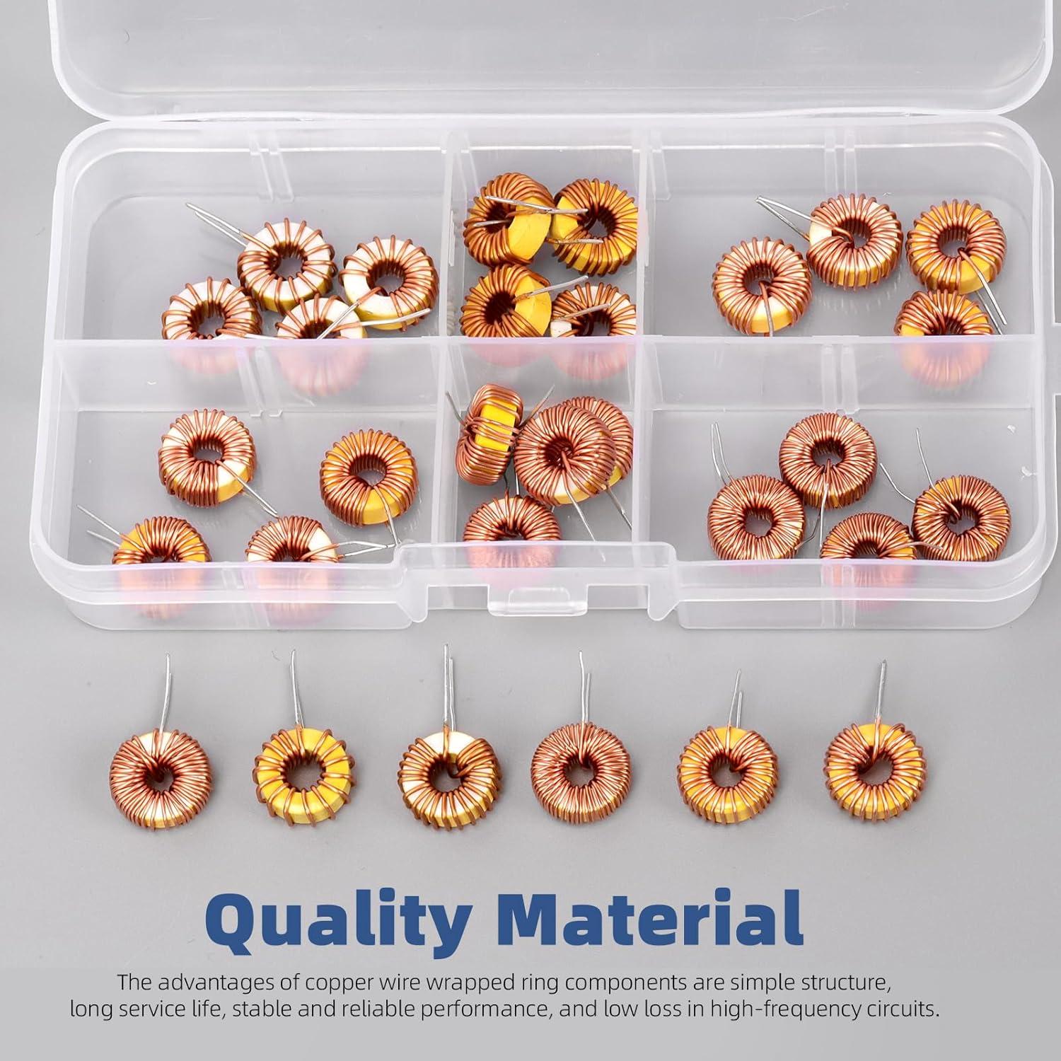 Kit de Inductores Toroidales Glarks 30pcs 6 Tamaños 10UH-220UH