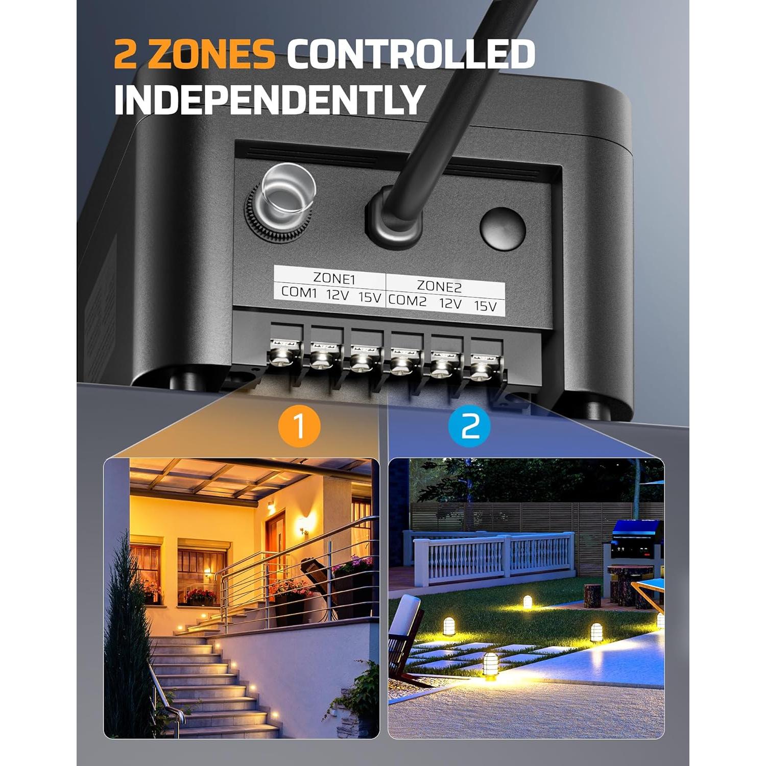 Transformador de Paisaje WiFi DEWENWILS 300W 2 Zonas 120V a 12V