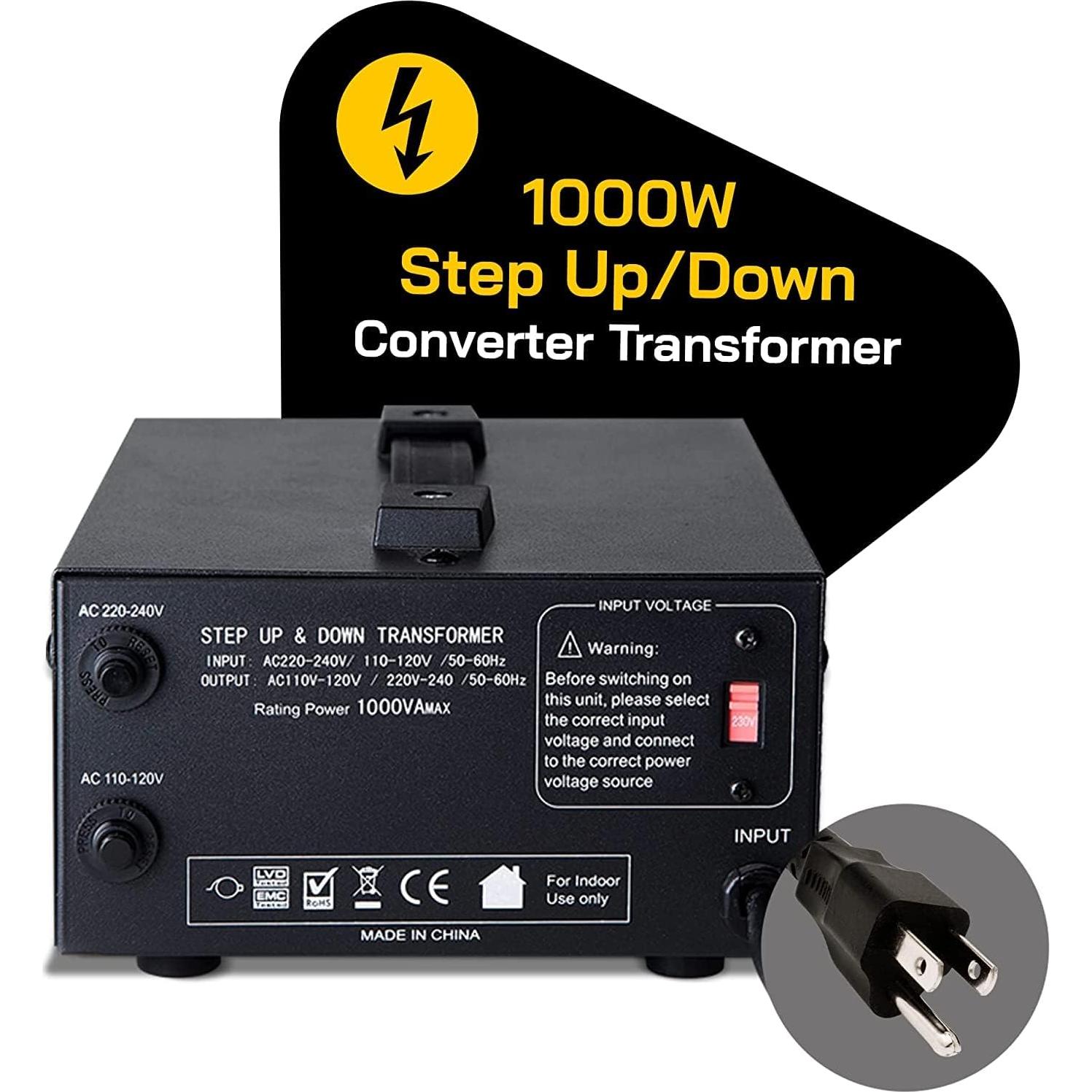 Transformador Convertidor de Voltaje ELC T-1000+ 1000W 110V/220V