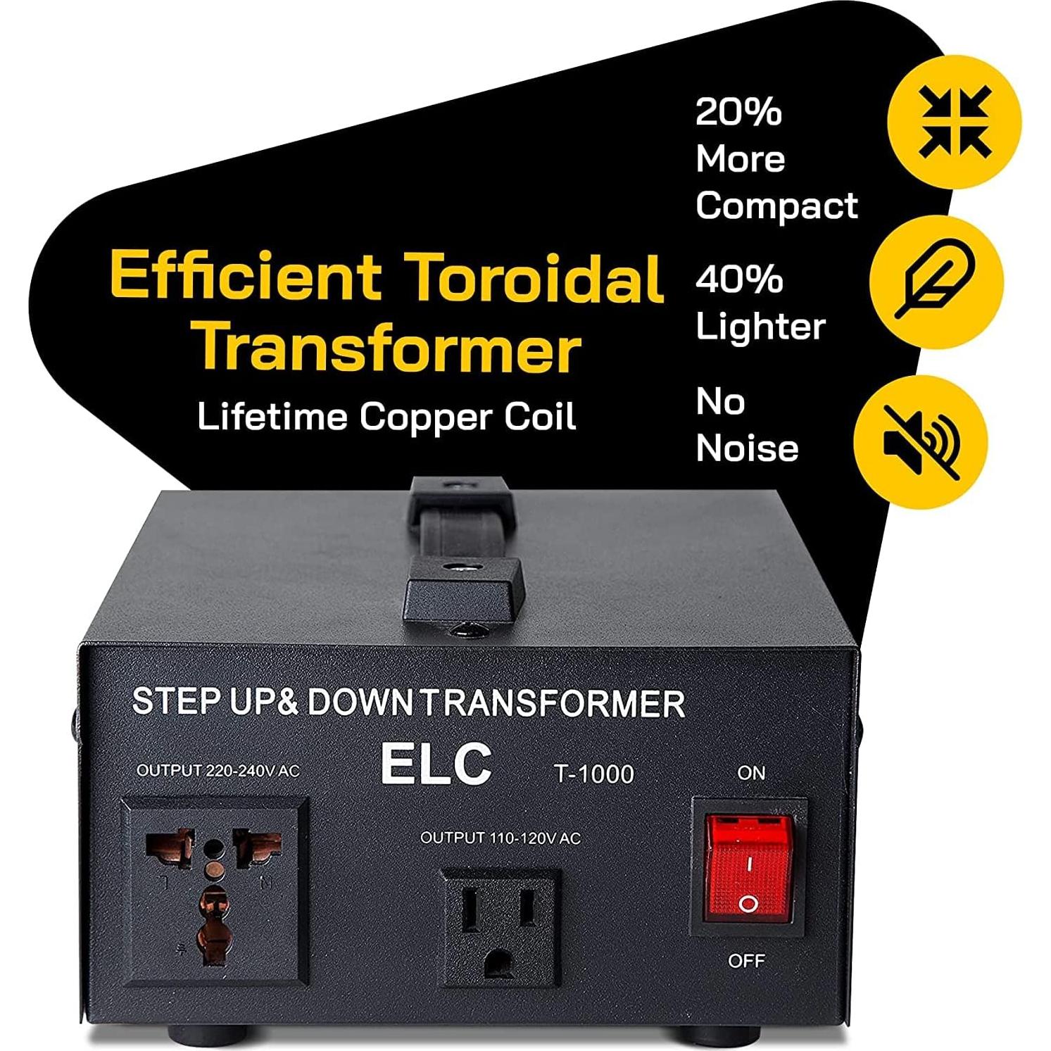 Transformador Convertidor de Voltaje ELC T-1000+ 1000W 110V/220V