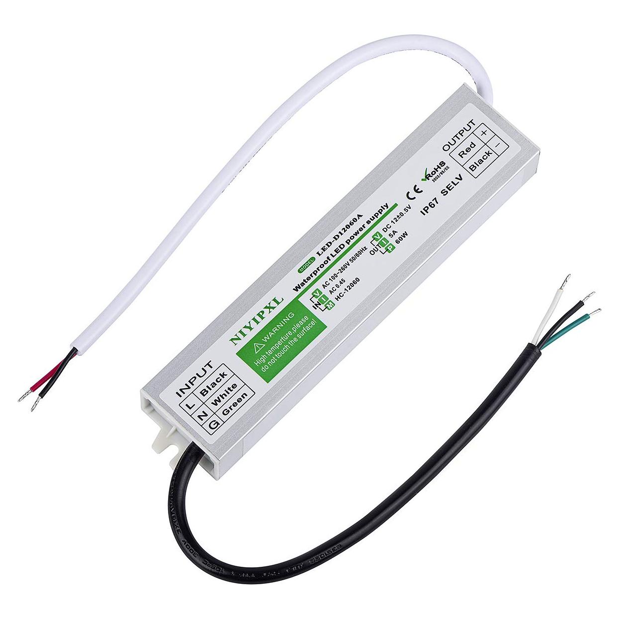 Transformador LED 60W NIYIPXL IP67 12V CC a prueba de agua