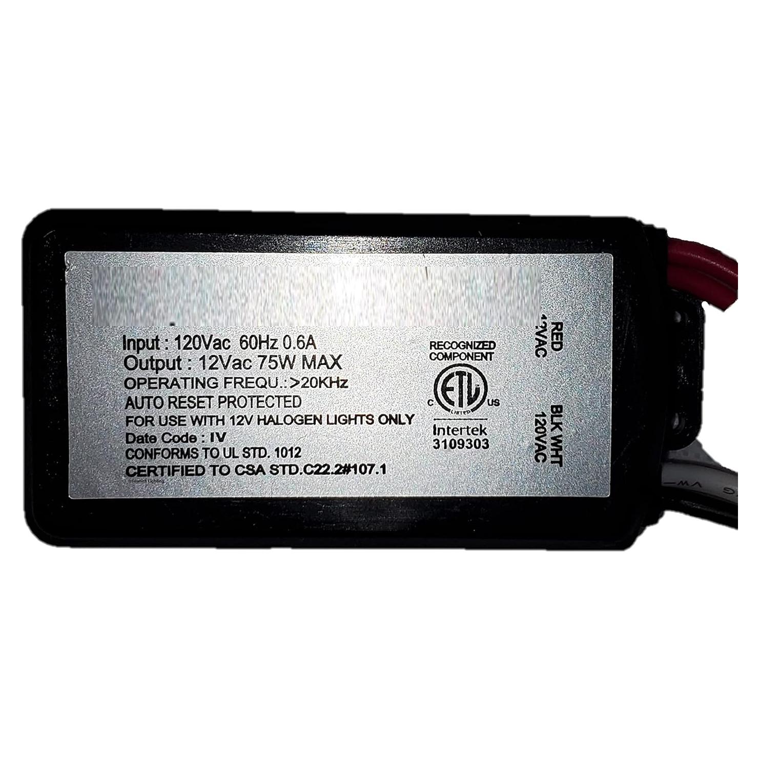 Transformador Ironsmith 75W 120V a 12V con Protección Cortocircuito