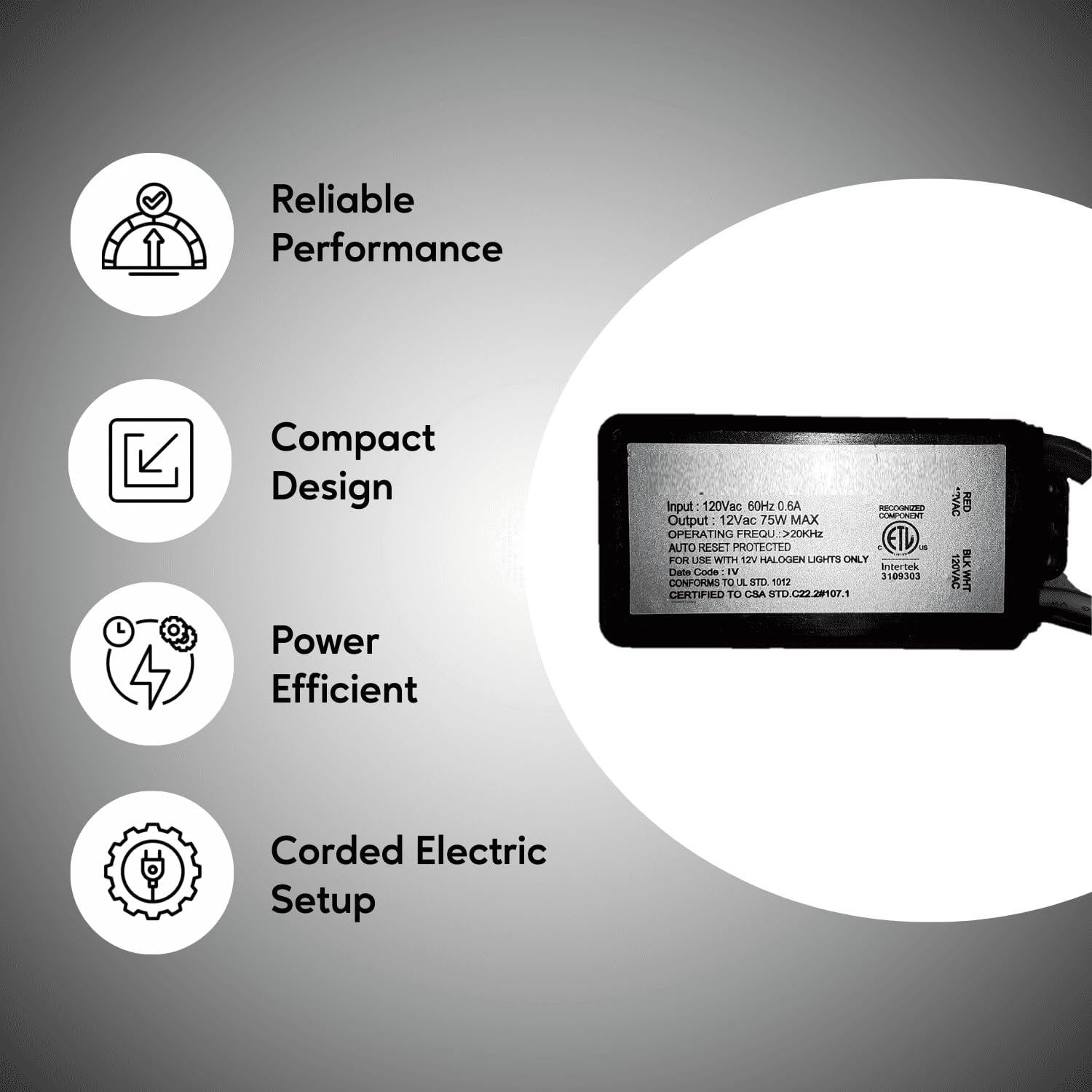 Transformador Ironsmith 75W 120V a 12V con Protección Cortocircuito