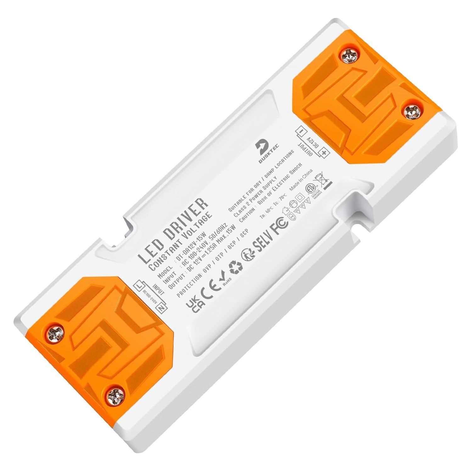 Transformador LED DUSKTEC 15W 12V DC, Adaptador Bajo Voltaje