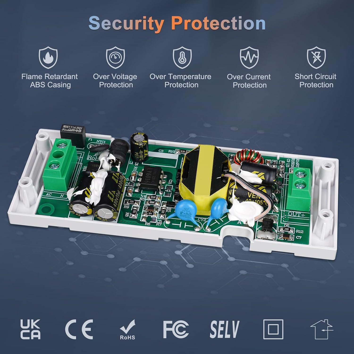 Transformador LED DUSKTEC 15W 12V DC, Adaptador Bajo Voltaje