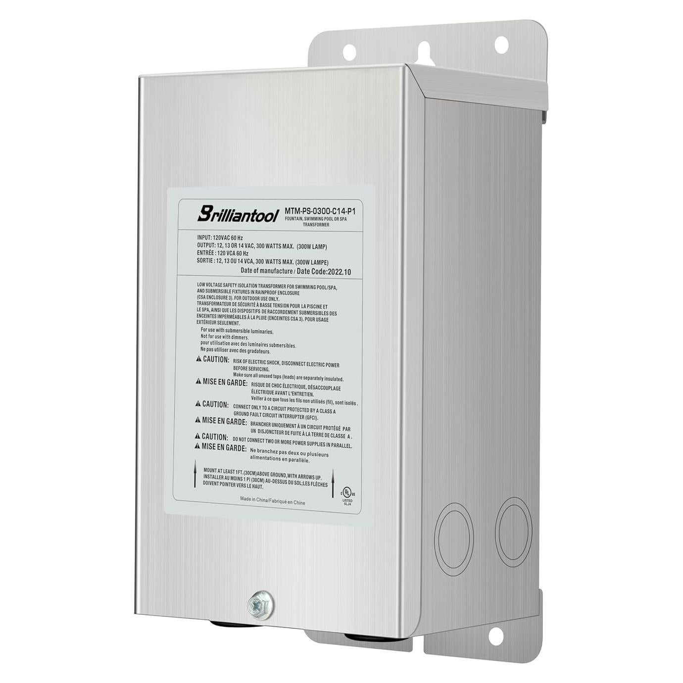 Transformador de Luz de Piscina Brilliantool 300W Acero Inoxidable