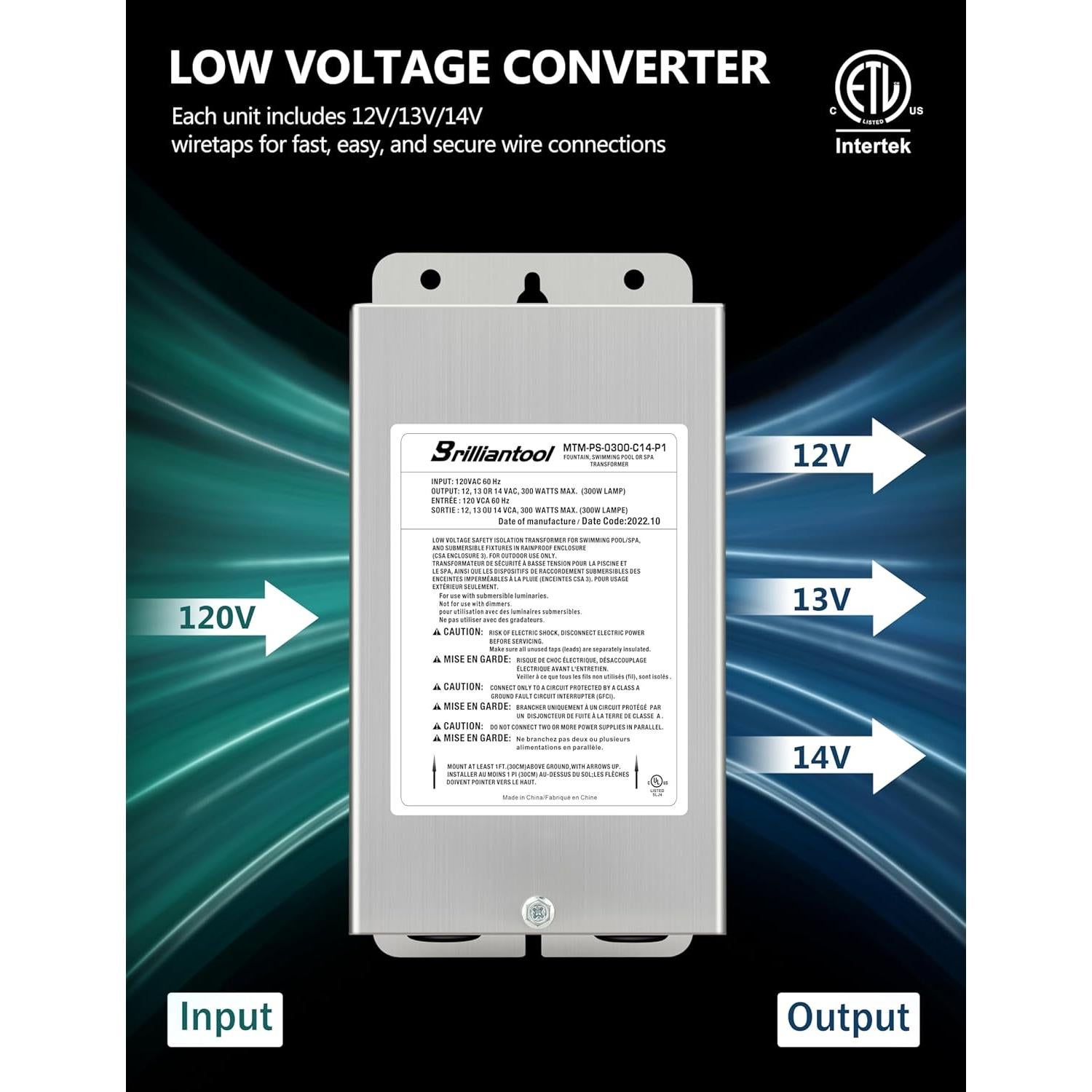 Transformador de Luz de Piscina Brilliantool 300W Acero Inoxidable