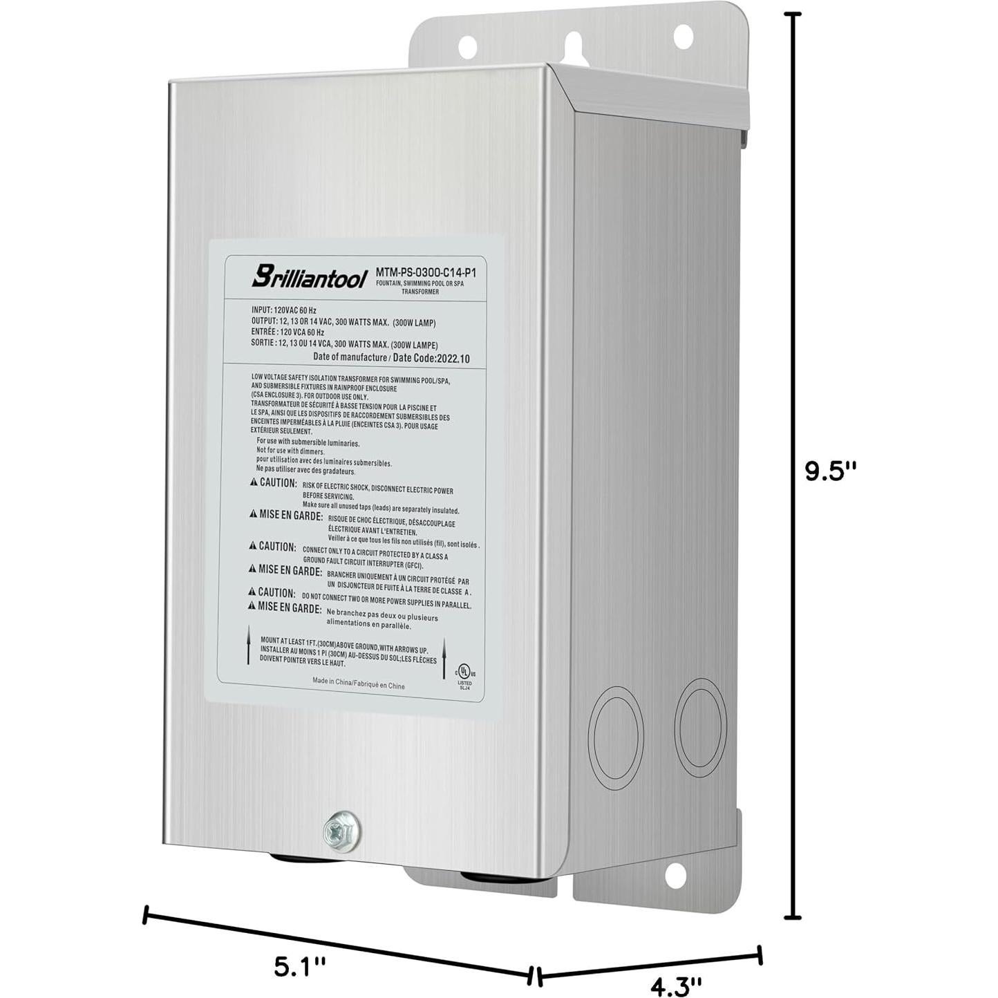 Transformador de Luz de Piscina Brilliantool 300W Acero Inoxidable