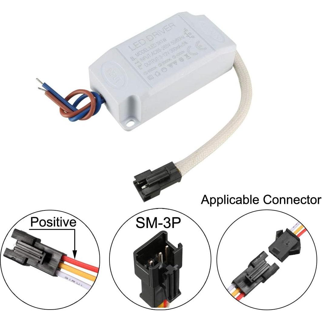 Controlador LED uxcell 1-3W 300mA AC 85-265V 3-12V