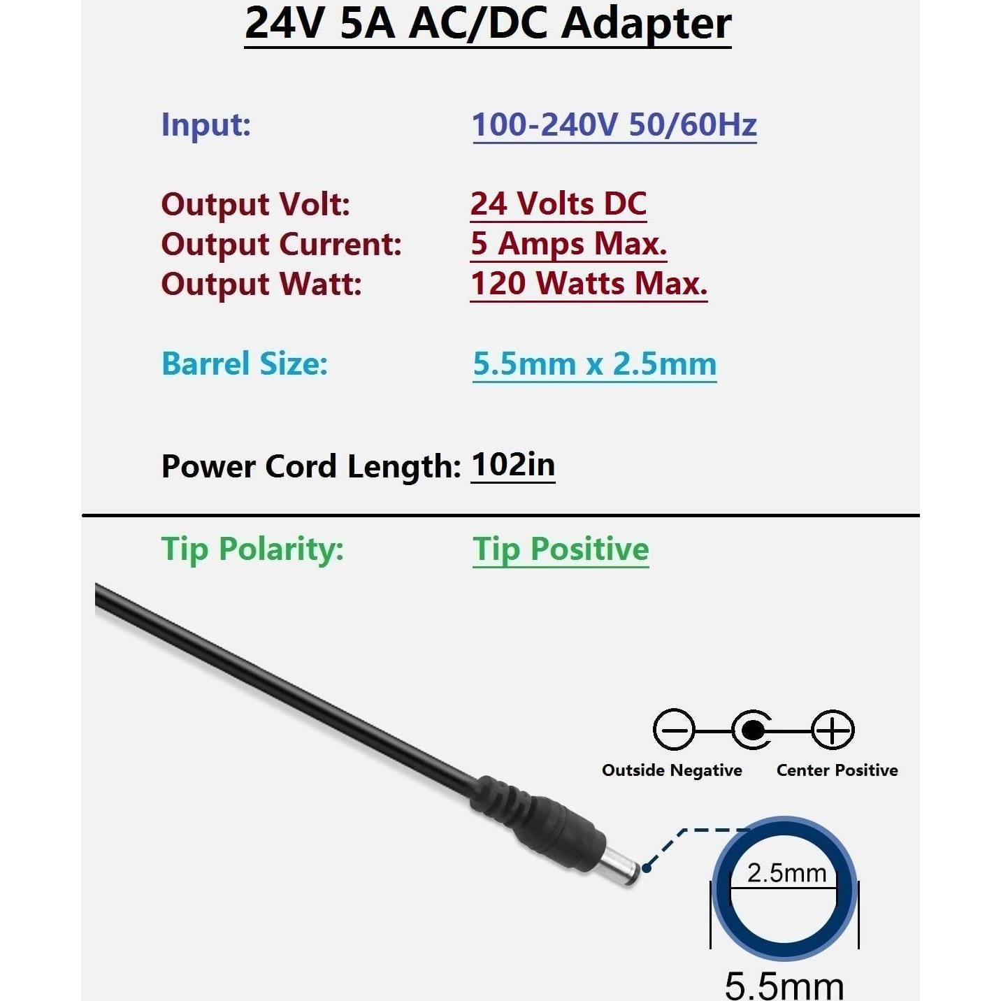 Adaptador de Alimentación 24V 5A Anrytech para LED y 3D