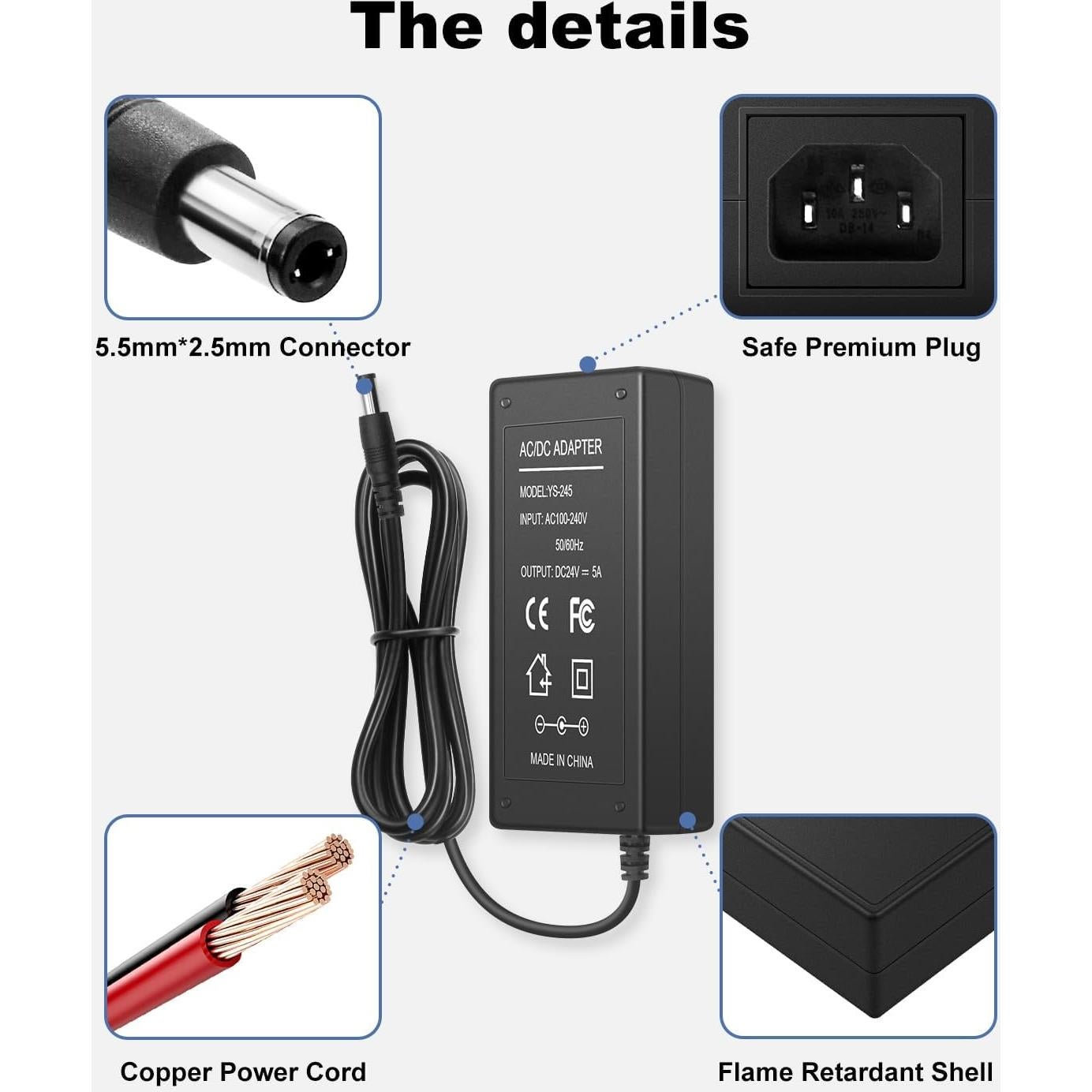 Adaptador de Alimentación 24V 5A Anrytech para LED y 3D
