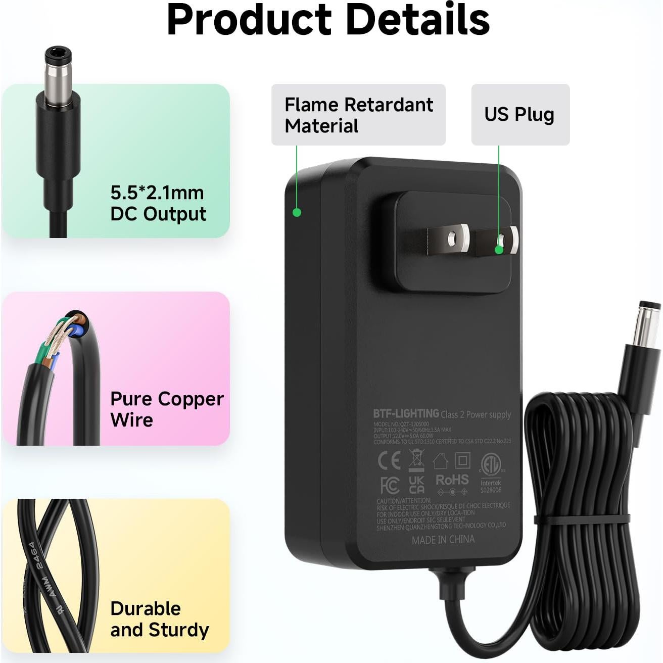 Adaptador de Fuente de Alimentación 12V 5A BTF-LIGHTING 60W