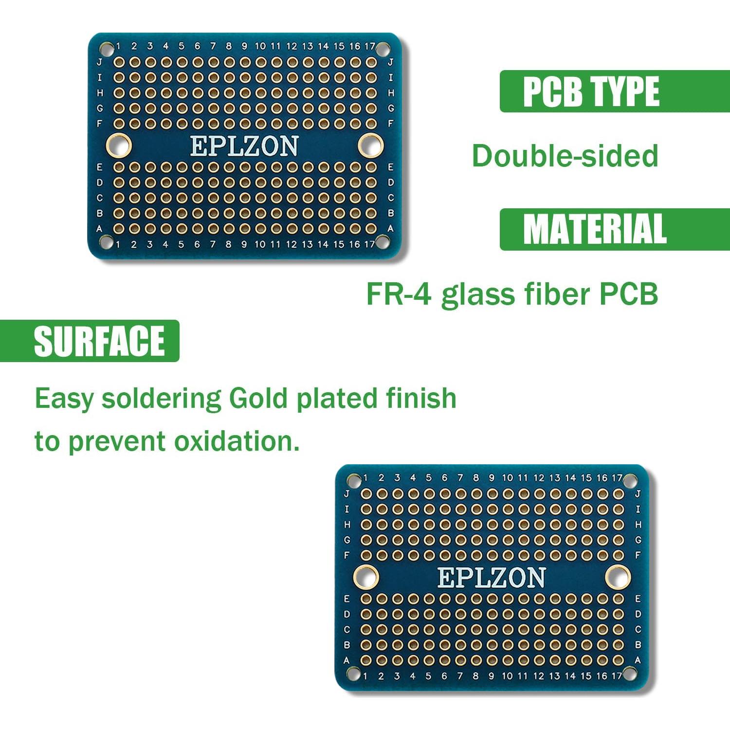 Placa de pruebas soldable mini PCB dorada EPLZON 50.8x38.1mm (paquete de 10)