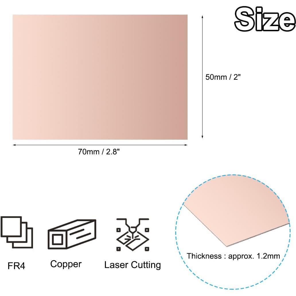 PCB Doble Cara Laminado de Cobre PATIKIL 50x70mm 12 Pcs