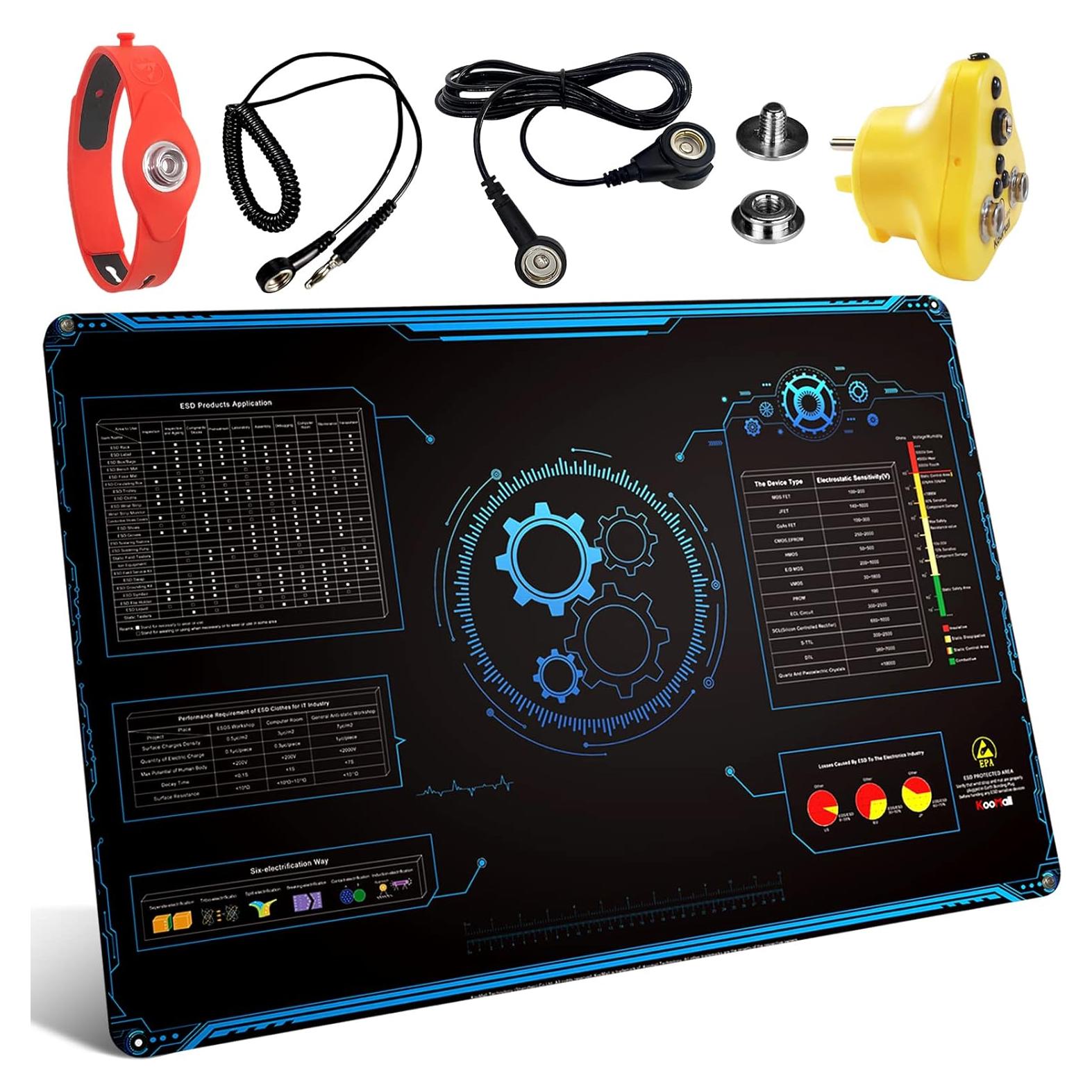 KooMall Almohadilla Antiestática 60.96x40.64 cm con Conexión a Tierra