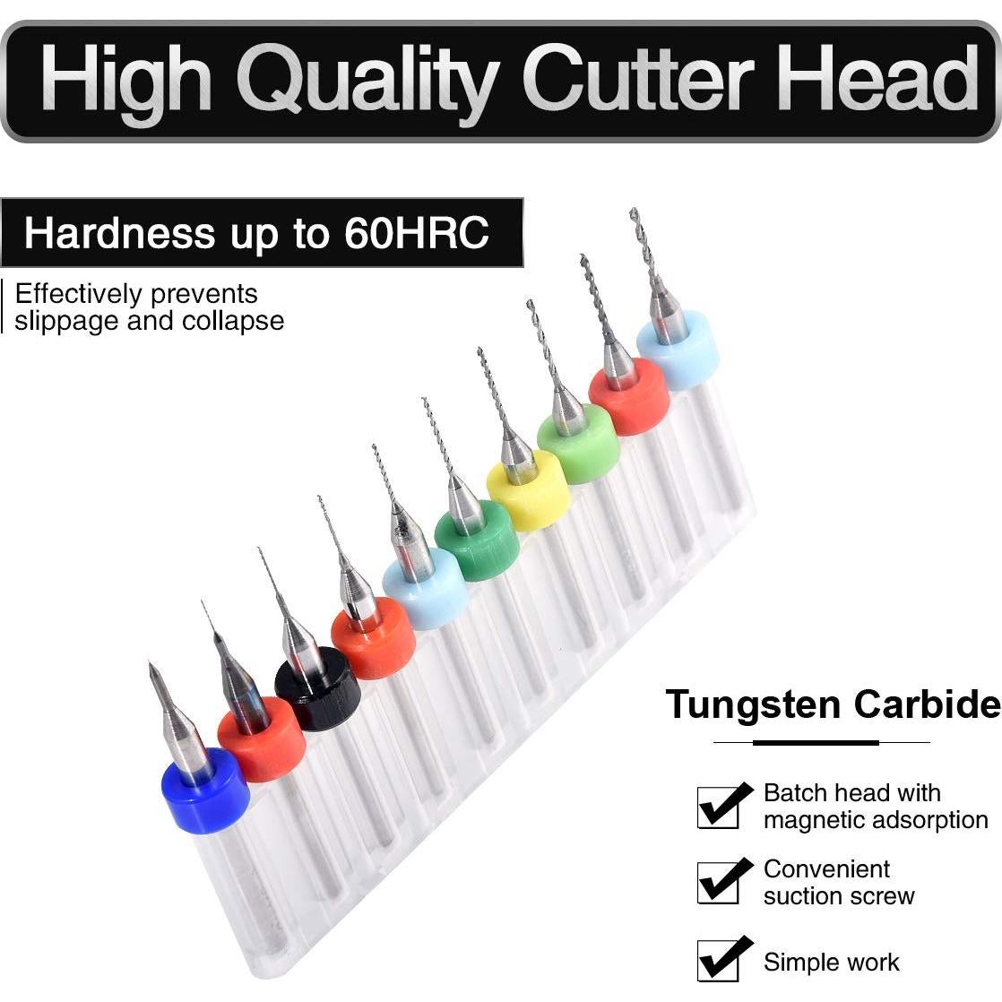 Juego de Brocas de Carburo HOHXEN para PCB 0.1-1.0mm 10 Piezas