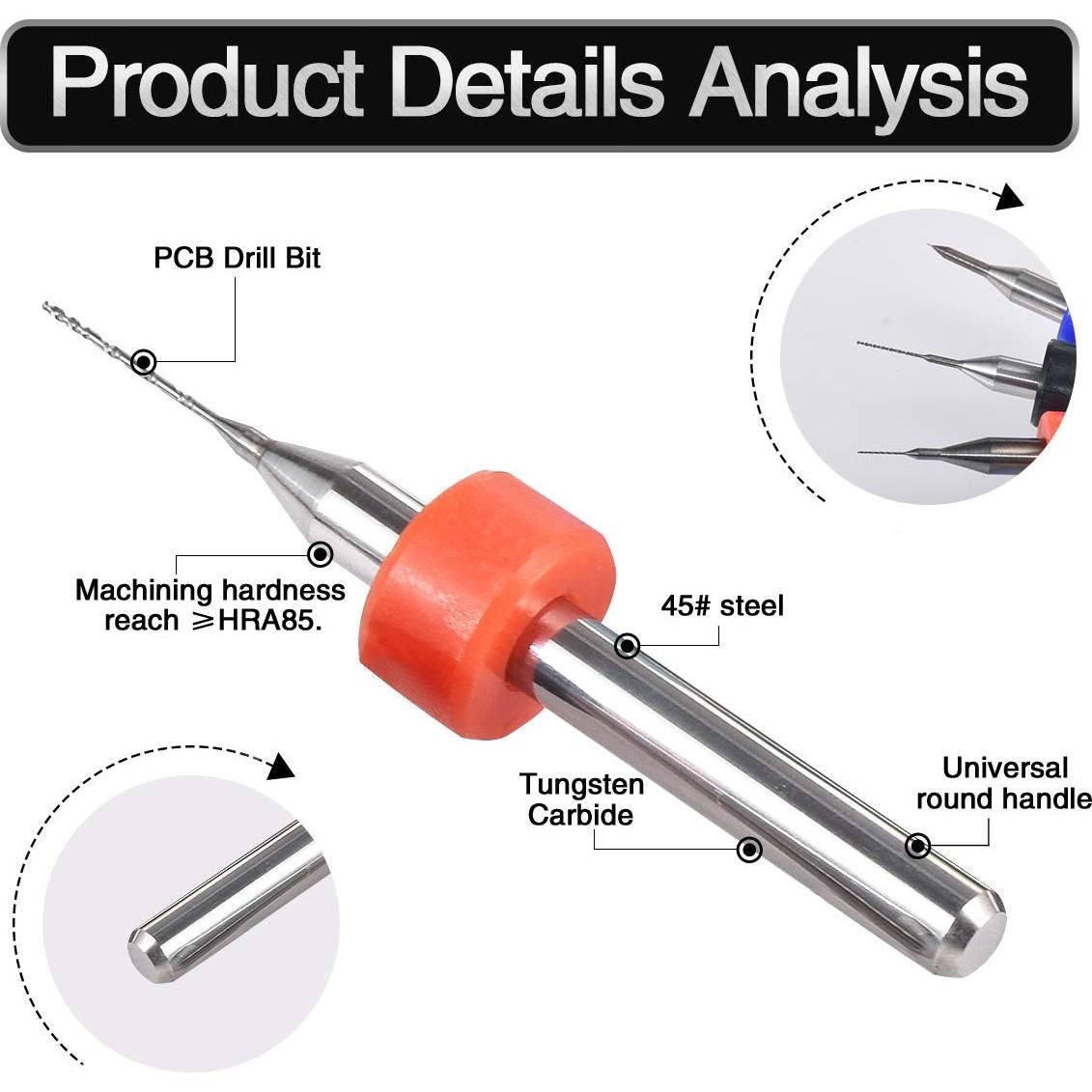 Juego de Brocas de Carburo HOHXEN para PCB 0.1-1.0mm 10 Piezas