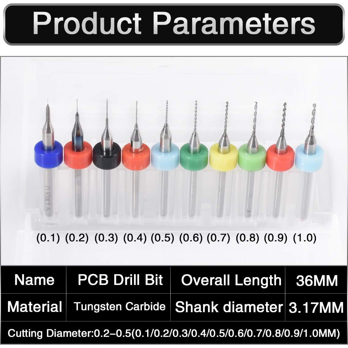 Juego de Brocas de Carburo HOHXEN para PCB 0.1-1.0mm 10 Piezas