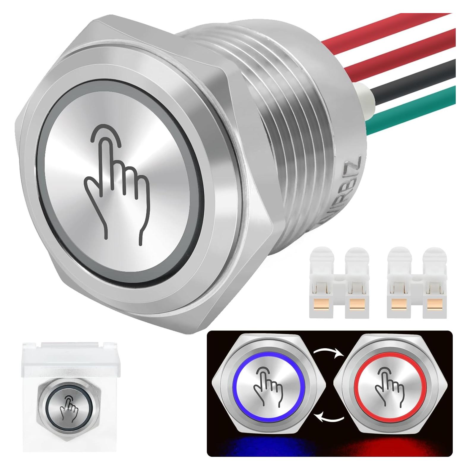 Interruptor Táctil 16mm ZJWZJH 5V-24V CC Rojo y Azul